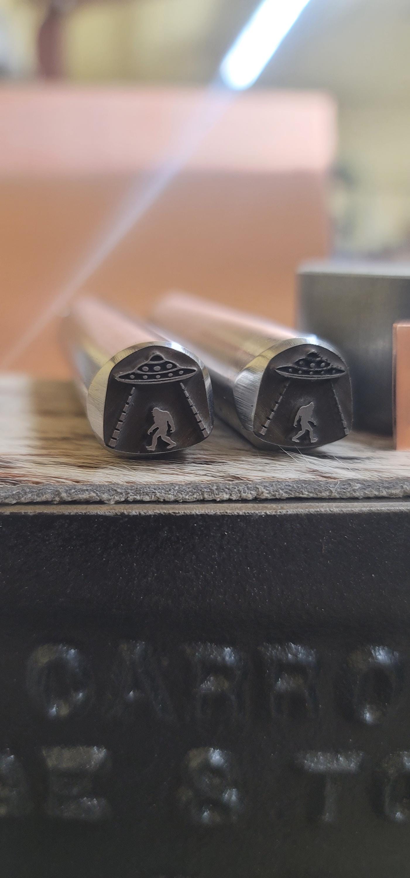 Sasquatch abducted by Aliens - Metal Stamp