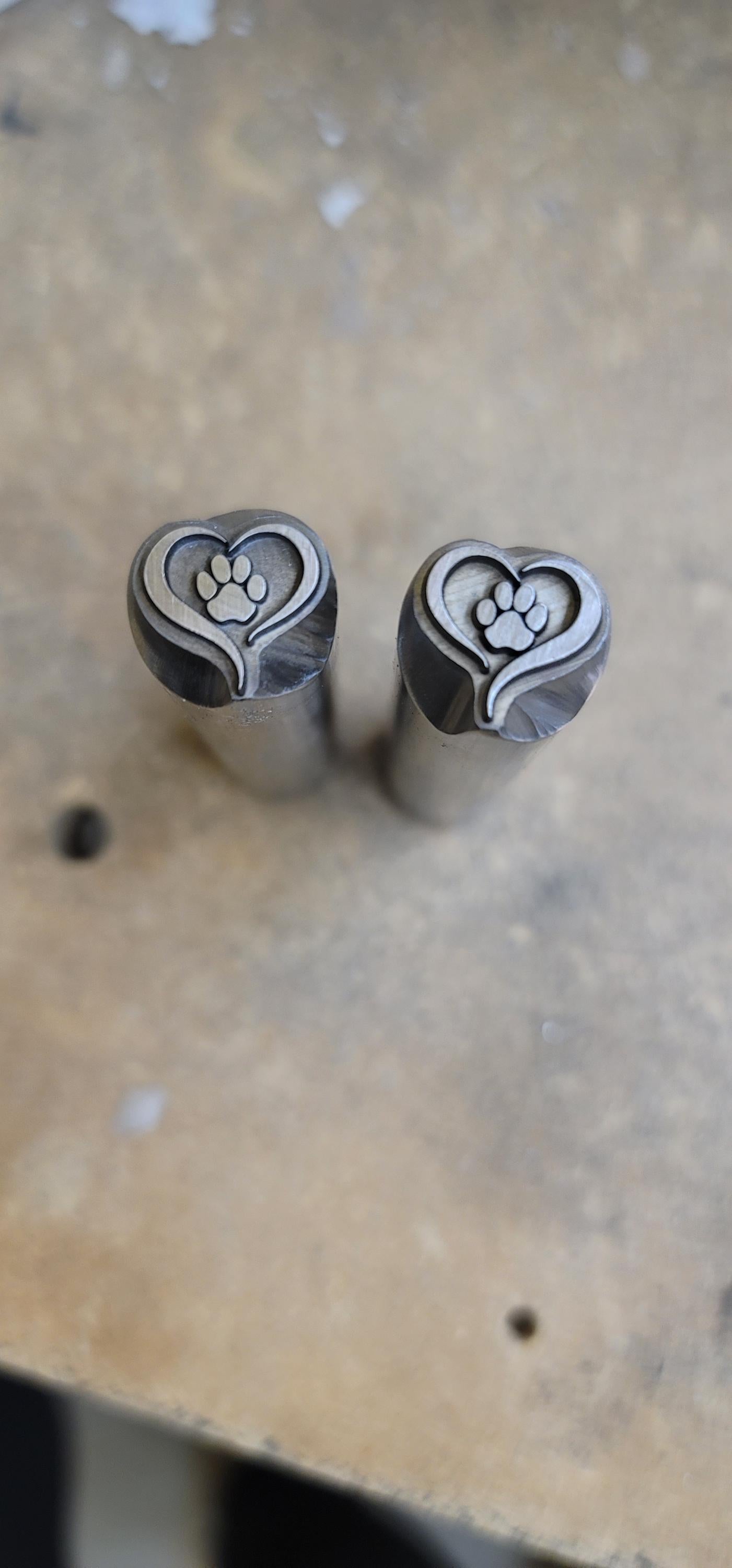Whimsy Heart w/Dog Paws- Right Paw/Left Paw-Metal Stamps