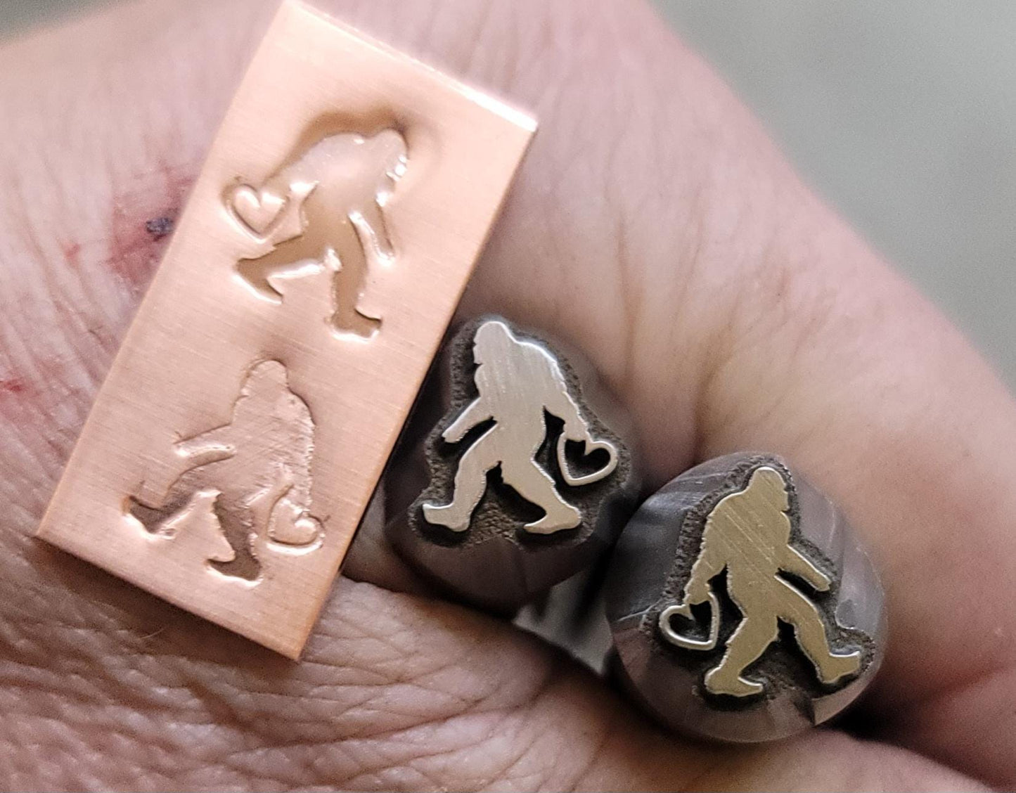 Cryptid Sasquatch with Heart Metal Stamp - Bigfoot Design