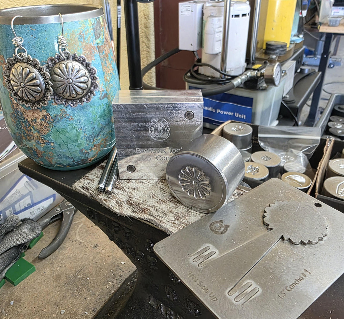 1.5 Concho Earring Making Kit #1 Classic Concho Impression Die/2 Stamps/Pancake Die & Forming Die